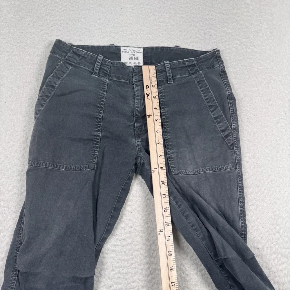 Nili Lotan Cropped Military Pant Size 2 Utility Jogger Black Faded Zip Ankle USA